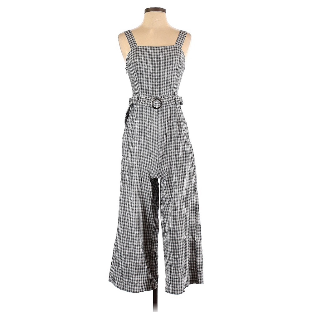 Checked Wide-Leg Jumpsuit with Belt - Black & White